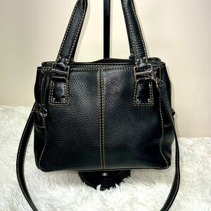 Fossil Black Pebble Leather Stitches Medium Shoulder Satchel HandBag Purse EUC.
